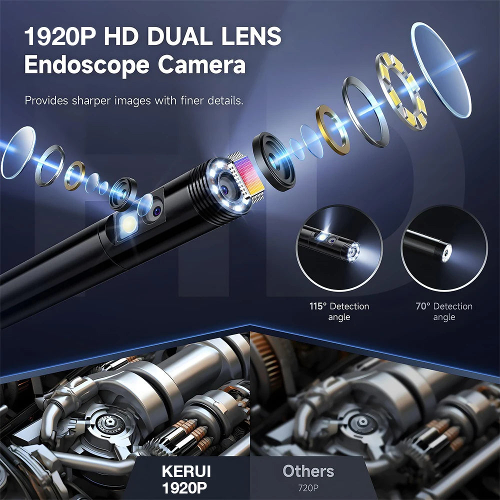 KERUI Single/Dual Lens Endoscope Camera For iPhone iPad IOS & Android Type-c Led Light IP67 Borescope Industry Inspection Camera