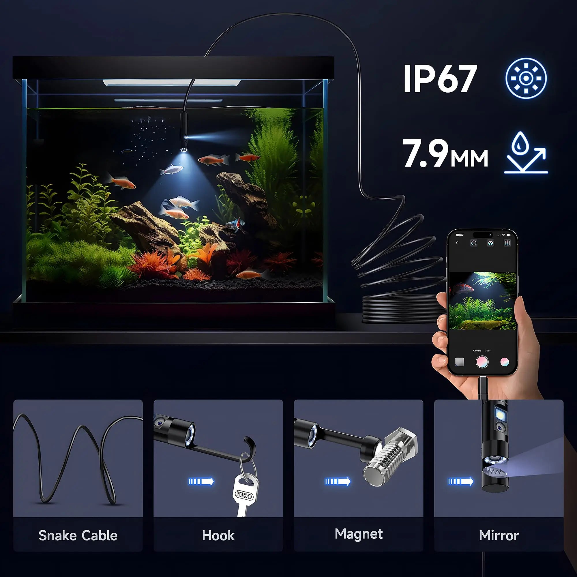 KERUI Single/Dual Lens Endoscope Camera For iPhone iPad IOS & Android Type-c Led Light IP67 Borescope Industry Inspection Camera