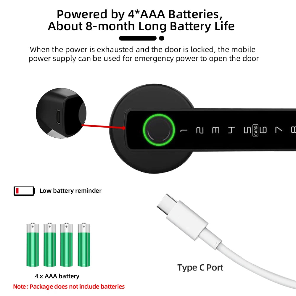 RAYKUBE M5 Tuya BLE Smart Fingerprint Door Lock Digital Electronic Lock with Password/Key/IC Card/ Smartlife/ Tuya APP Unlock