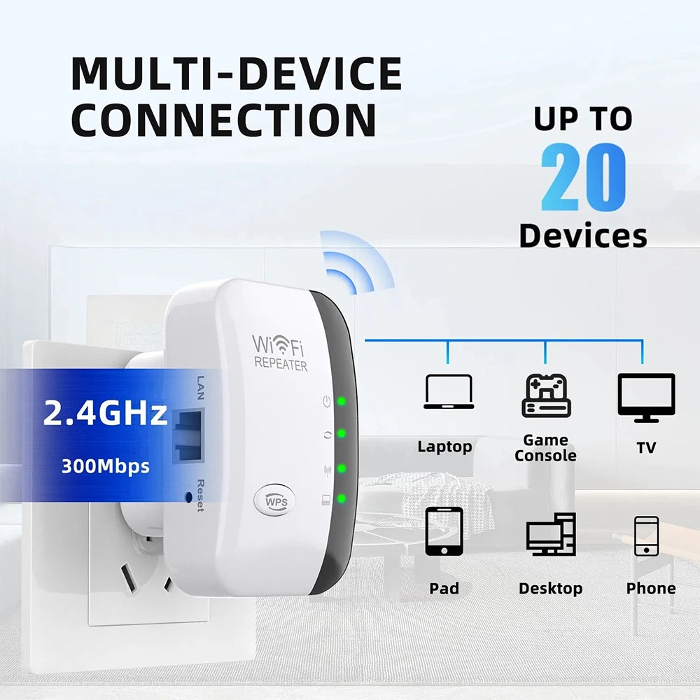 2.4G Wireless WiFi Booster 300M Range Extender, High Speed Signal Repeater Amplifier Compact Device For Household Daily Use
