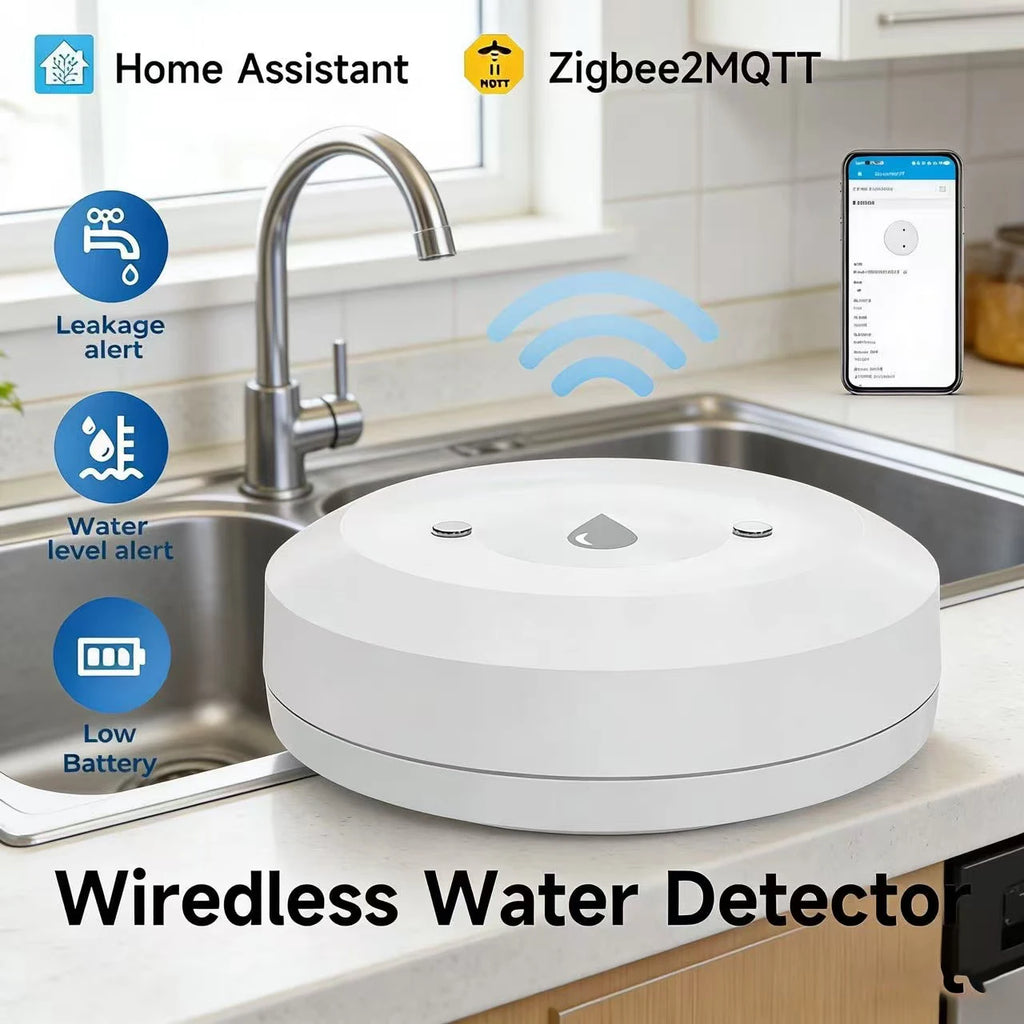 Zigbee 3.0 Smart Water Sensor Flood Leak Detector Remote Monitoring for Kitchen/Bathroom Support Home Assistant Zigbee2mqtt