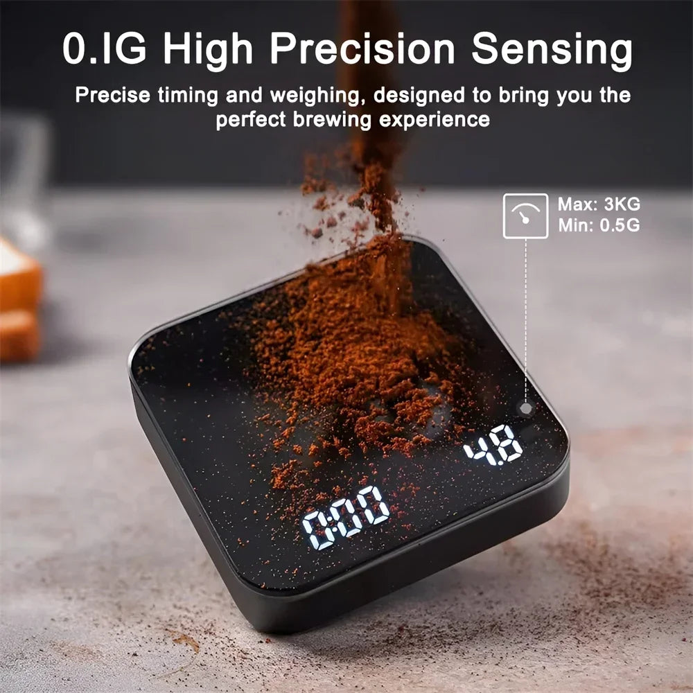 1Set Electronic Coffee Scale with Silicone Pad Digital Coffee Scale with Timer LED Display USB Charging Home Cafe Use Good Gift