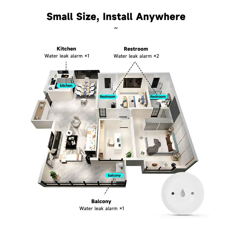 Zigbee 3.0 Smart Water Sensor Flood Leak Detector Remote Monitoring for Kitchen/Bathroom Support Home Assistant Zigbee2mqtt