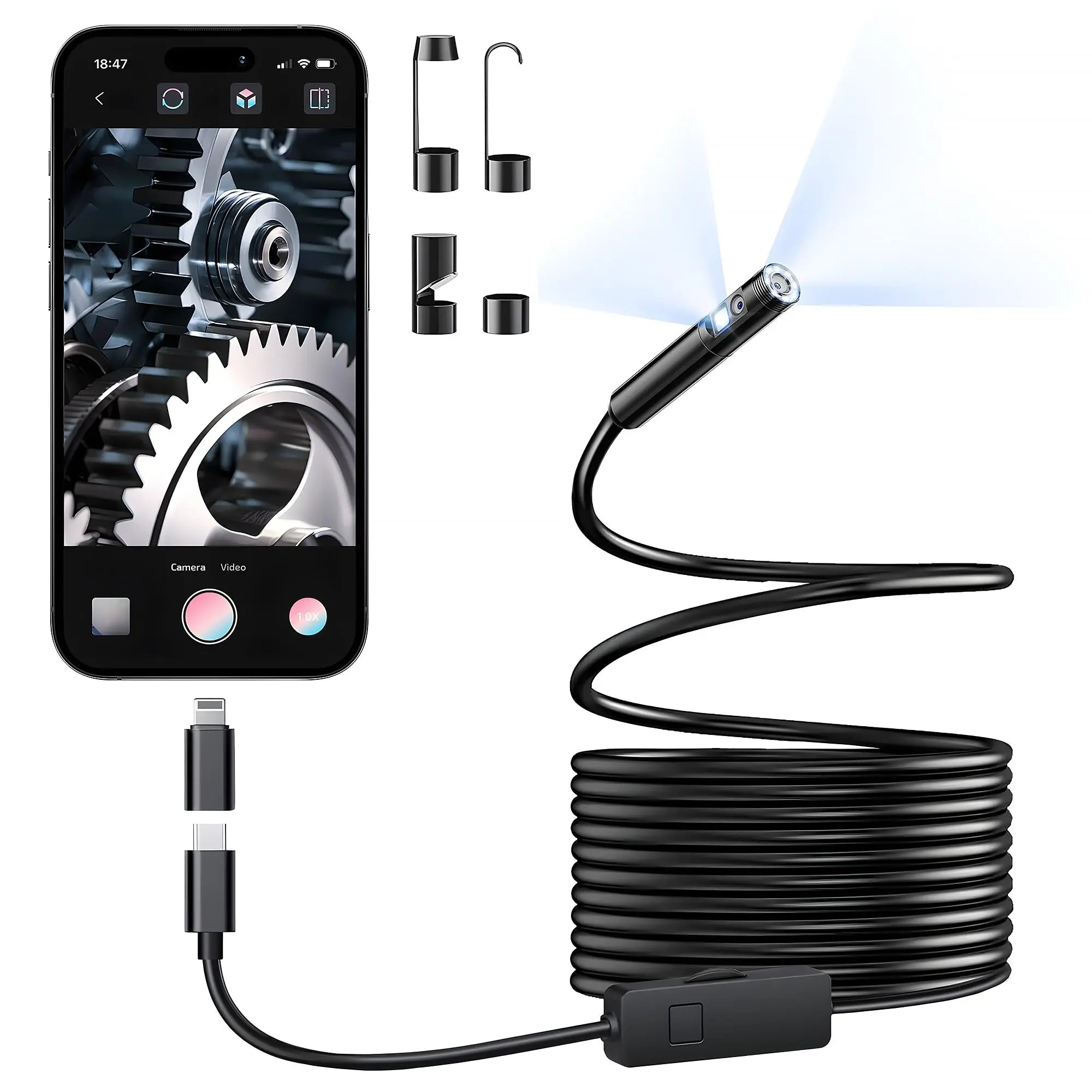 KERUI Single/Dual Lens Endoscope Camera For iPhone iPad IOS & Android Type-c Led Light IP67 Borescope Industry Inspection Camera