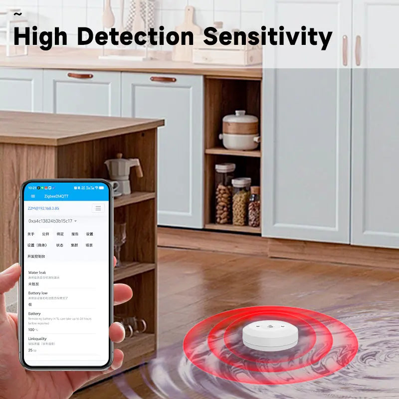 Zigbee 3.0 Smart Water Sensor Flood Leak Detector Remote Monitoring for Kitchen/Bathroom Support Home Assistant Zigbee2mqtt