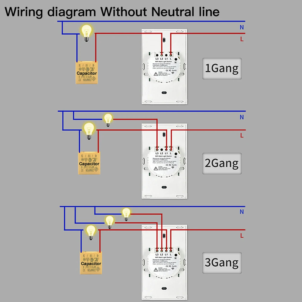 TNCE Tuya US WiFi or zigbee Smart Wall Switch 1/2/3/4 Gang Wire Touch Sensor LED Light Switches Smart Home Alexa Google Home