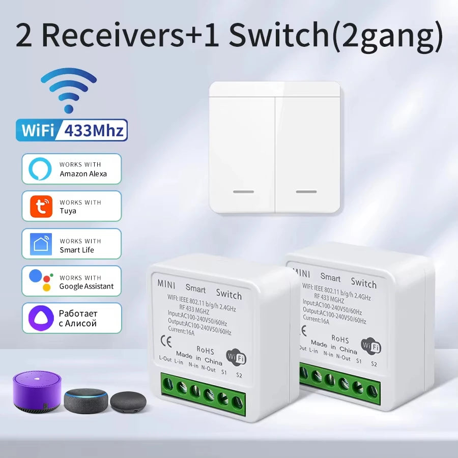 Tuya WiFi Smart Light Switch Smart Home Wireless RF 433mhz Push Button Wall Switch Via Alexa Google Home Alice Smart Life App