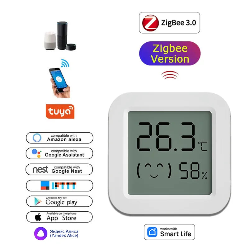 Zigbee Temperature Humidity Sensor For Smart Home LCD Screen Works With Tuya Alexa Google Home APP Smart Life Tuya Smart Yandex