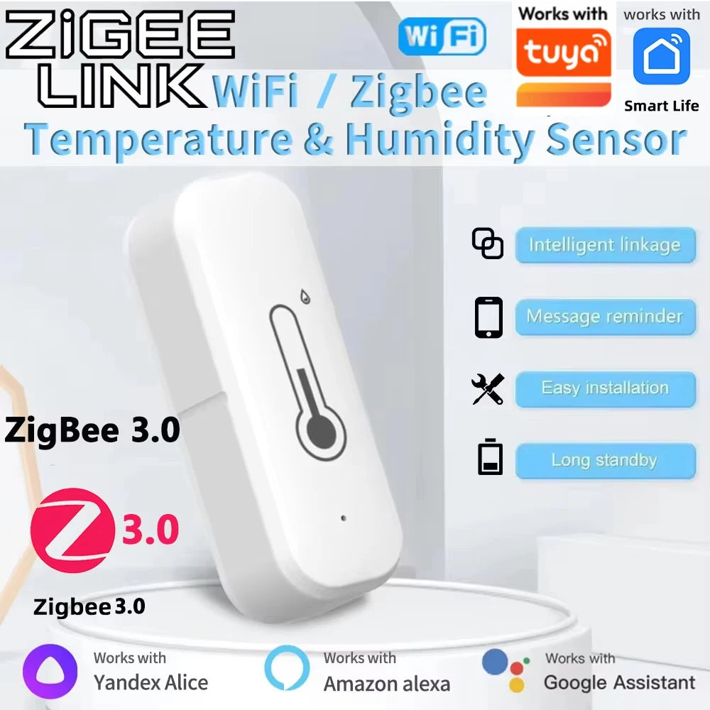 For Tuya WiFi/Zigbee 3.0 Temperature Humidity Sensor Smart Home Indoor Hygrometer Thermometer Real-time Monitor Google Home