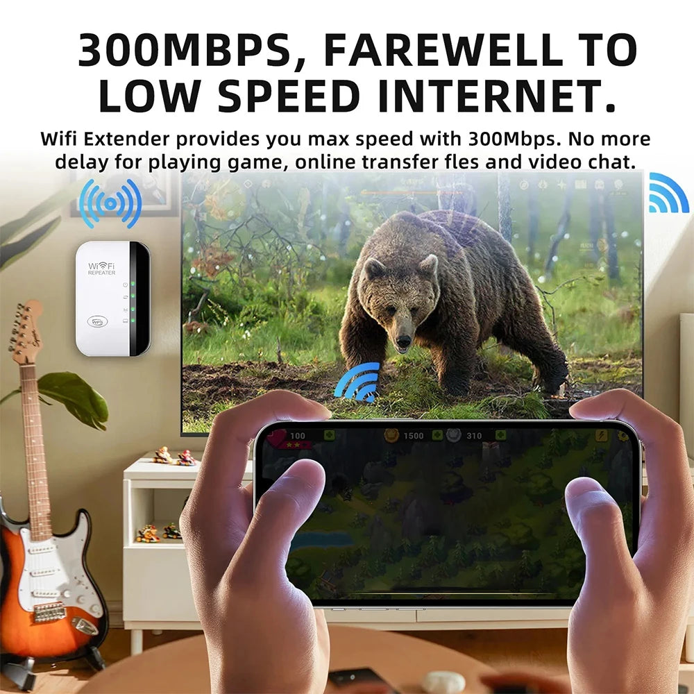 2.4G Wireless WiFi Booster 300M Range Extender, High Speed Signal Repeater Amplifier Compact Device For Household Daily Use