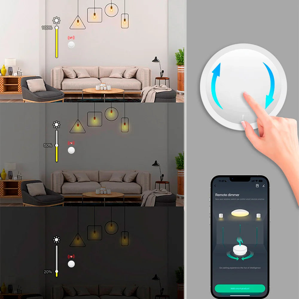 Tuya Wireless Smart Knob, Zigbee Protocol, Tuya Gateway Required, App Dimming & Scene Control, Z2M Supported for Smart Home