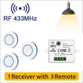 RF 433MHz Wireless  10A Relay Receiver Remote Control Light Switch 220V 110V Mini Round Button Wall Panel Switch For LED Lamp
